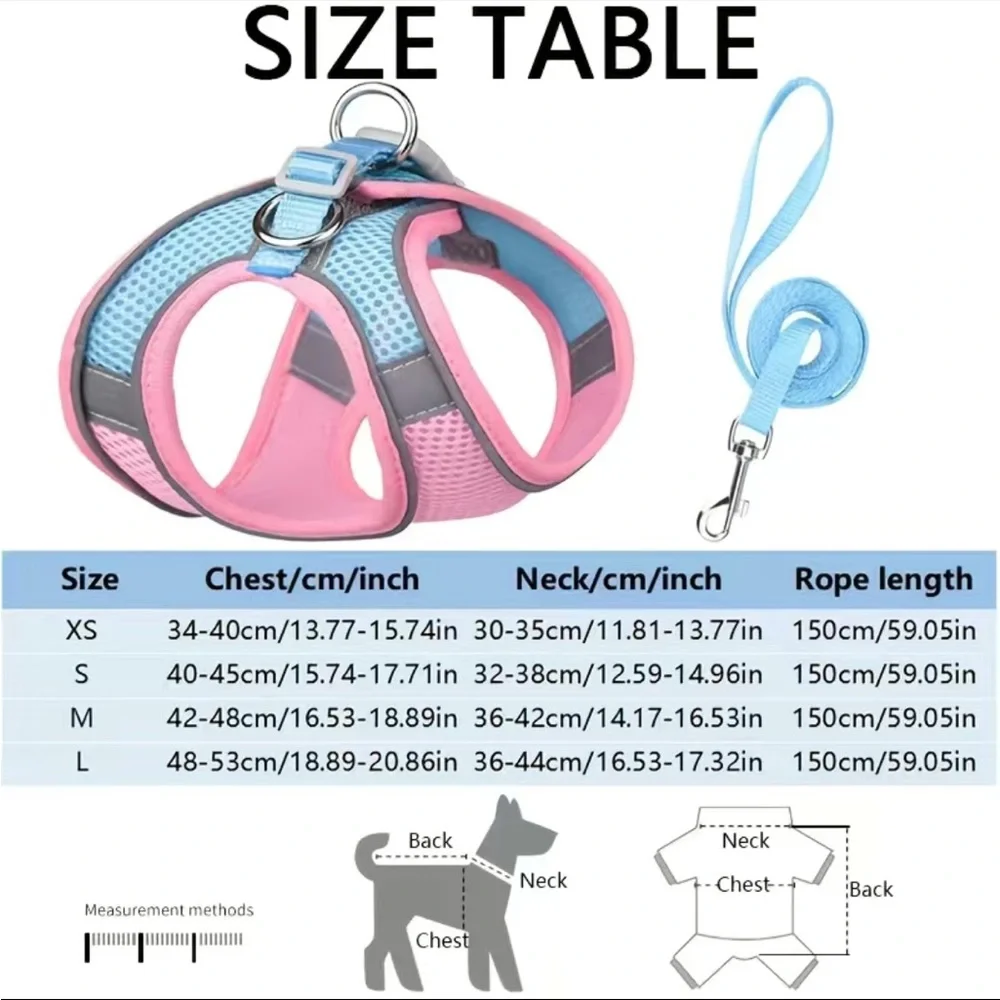 NWT Light Blue Reflective Double Secure Harness & Leash Set